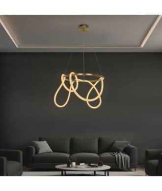 kelvo® GLOW KLV-101-0163 Κρεμαστό Φωτιστικό Οροφής LED 58W 5800lm 360° AC 220-240V IP20 Ρυθμιζόμενο Λευκό CCT με Χειριστήριο από 2700K έως 6000K Dimmable - Lumileds SMD Chip - Χρυσό Πλατίνα - Μ80 x Π80 x Υ40cm - 3 Χρόνια Εγγύηση